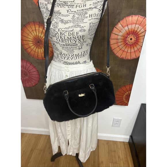 Rachel Roy Black Faux Fur Purse W/Removable Strap City Chic Minimalist - Picture 1 of 5